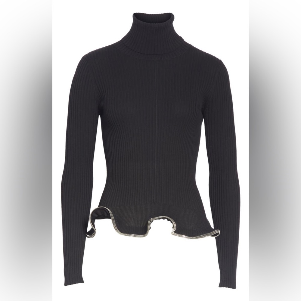 NWT $550 Alexander Wang Ruffle Zipper Hem Sweater In Black - Picture 5 of 7